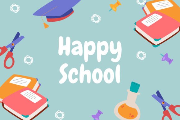 Blue Background Stationary Happy School Graphics