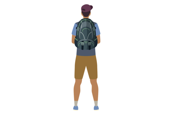 Boy with Backpack Rear View: Graphics & Illustrations