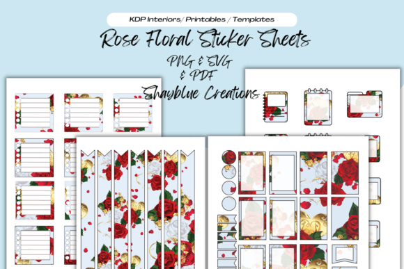 Hearts and Rose Floral Planner Sticker Graphics & Print Templates