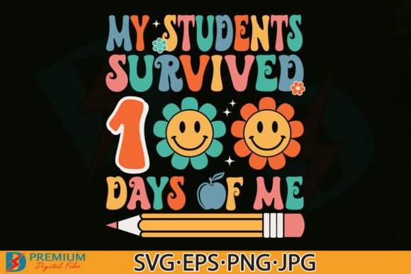 Retro Teacher 100 Days Graphics for T-Shirt Designs